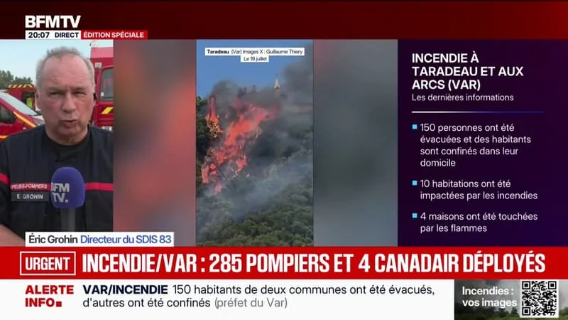 INCENDIE DANS LE VAR: « LE FEU N’EST PAS ENCORE FIXÉ », INDIQUE ÉRIC GROHIN, DIRECTEUR DU SDIS 83