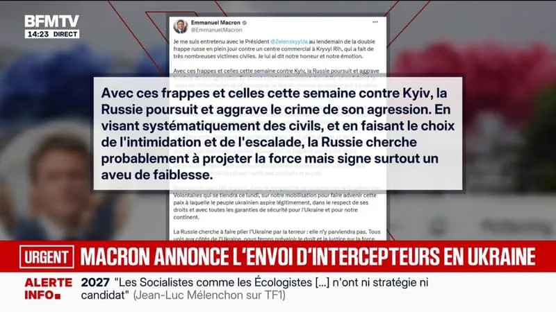 « UN AVEU DE FAIBLESSE »: EMMANUEL MACRON RÉAGIT APRÈS LES FRAPPES RUSSES CONTRE KIEV