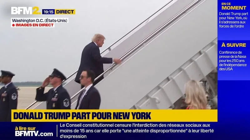 DONALD TRUMP MONTE À BORD D’AIR FORCE ONE POUR REJOINDRE NEW YORK