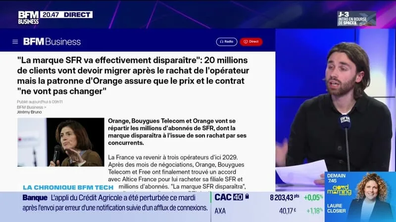 À LIRE SUR LE SITE TECH&CO : « LA MARQUE SFR VA DISPARAÎTRE » : 20 MILLIONS DE CLIENTS VONT DEVOIR MIGRER APRÈS LE RACHAT DE L’OPÉRATEUR MAIS LA PATRONNE D’ORANGE ASSURE QUE LE PRIX ET LE CONTRAT « NE VONT PAS CHANGER », PAR RAPHAEL RAFFRAY – 09/06