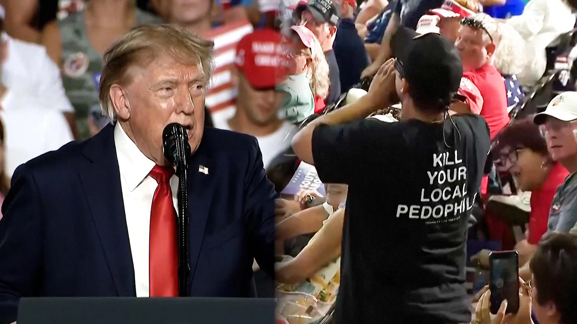 LE MEETING DE DONALD TRUMP PERTURBÉ PAR UN HOMME INVITANT À « TUER LES PÉDOPHILES »