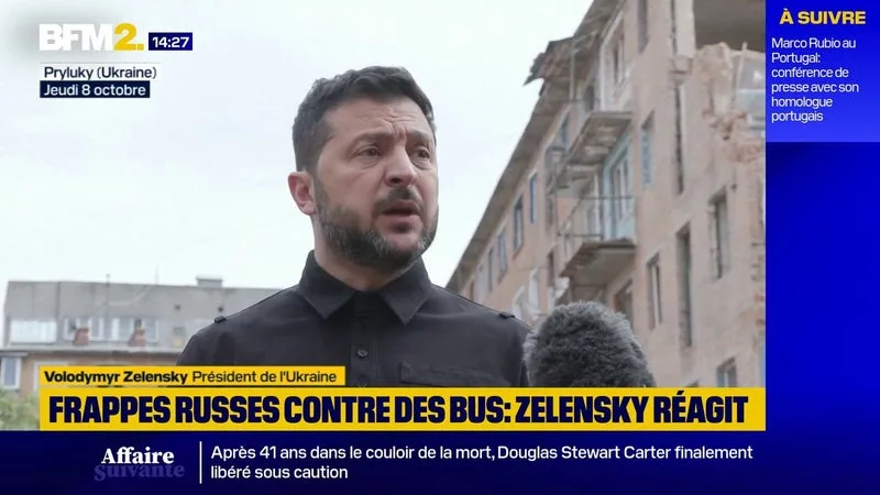 UKRAINE: VOLODYMYR ZELENSKY QUALIFIE VLADIMIR POUTINE DE « TERRORISTE ET TUEUR », APRÈS LA FRAPPE RUSSE SUR DES BUS