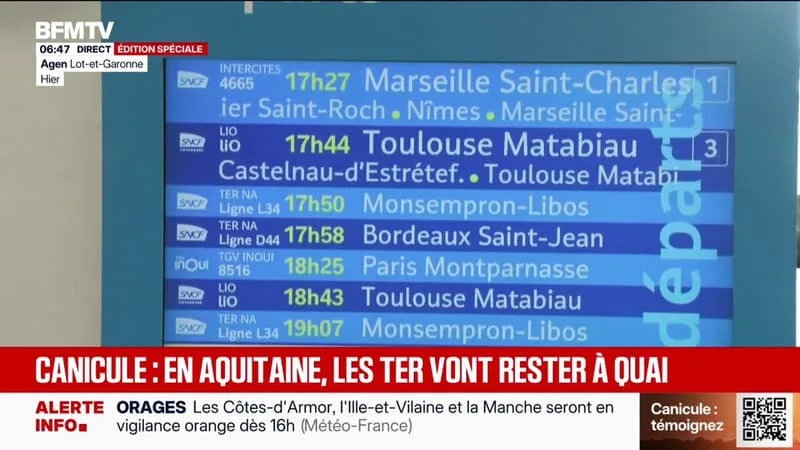 CANICULE: EN NOUVELLE-AQUITAINE, DE NOMBREUX TRAINS SUPPRIMÉS