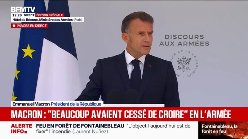 EMMANUEL MACRON RÉAFFIRME SON OBJECTIF D’ATTEINDRE « UN DOUBLEMENT DU BUDGET DES ARMÉES » À L’ISSUE DE SON DEUXIÈME MANDAT