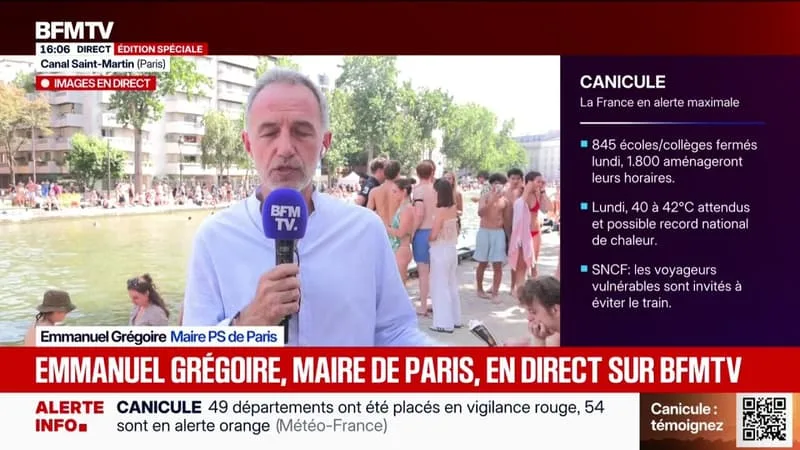 CANICULE: « ON EST INQUIETS ET TRÈS VIGILANTS » CONFIE EMMANUEL GRÉGOIRE, LE MAIRE DE PARIS QUI ANNONCE ÉTENDRE LES HORAIRES DE BAIGNADE AU CANAL SAINT-MARTIN