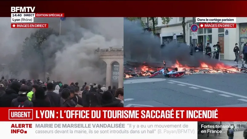 MANIFESTATION DU 17 OCTOBRE: LE CORTÈGE A PRIS LE DÉPART AVEC DU RETARD PLACE DE LA RÉPUBLIQUE À PARIS, D’AUTRES CORTÈGES SAUVAGES REPÉRÉS DANS LA CAPITALE