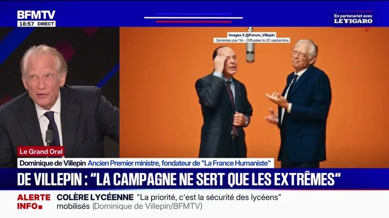 CLIP DE RAP GÉNÉRÉ PAR IA: « ÇA VEUT DIRE QU’IL Y A BIEN, DANS LA JEUNESSE, UNE ATTENTE D’UNE AUTRE FAÇON DE PARLER DE POLITIQUE », ESTIME DOMINIQUE DE VILLEPIN, ANCIEN PREMIER MINISTRE