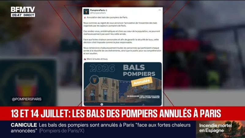 14-JUILLET: LES BALS DES POMPIERS ANNULÉS À PARIS À CAUSE DE LA CANICULE