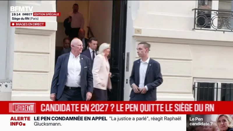PRÉSIDENTIELLE 2027: MARINE LE PEN ET JORDAN BARDELLA QUITTENT ENSEMBLE LE SIÈGE DU RN
