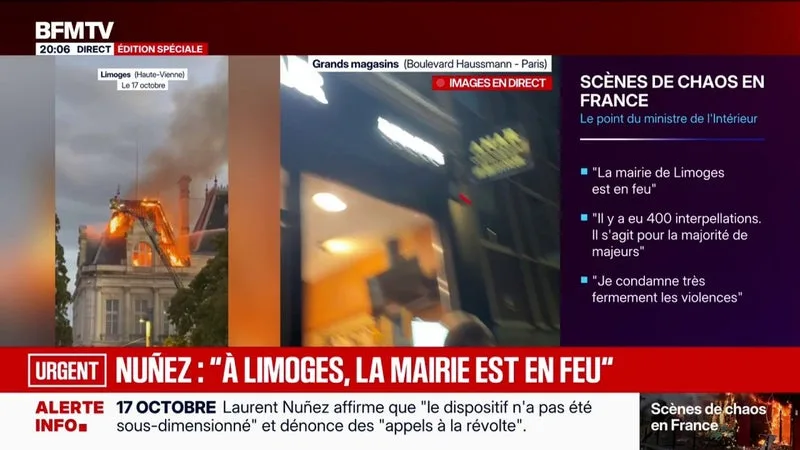 MOBILISATIONS DU 17 OCTOBRE: LA MAIRIE DE LIMOGES A ÉTÉ INCENDIÉE