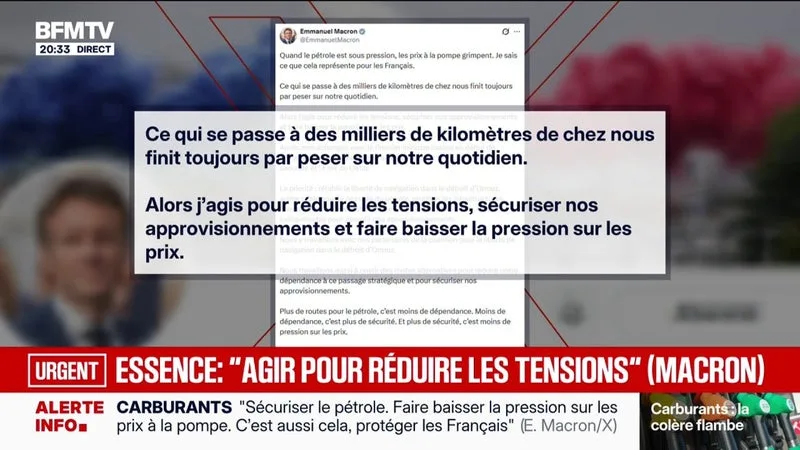 PRIX DES CARBURANTS: EMMANUEL MACRON ASSURE “AGIR POUR FAIRE BAISSER LA PRESSION SUR LES PRIX”