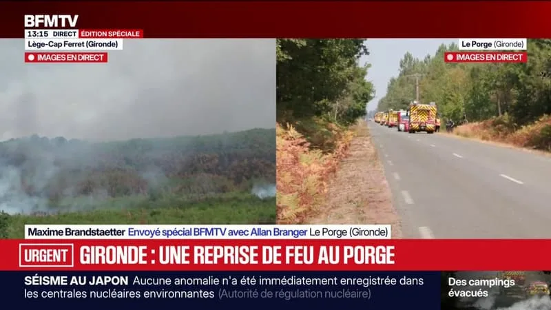INCENDIE EN GIRONDE: UNE REPRISE DE FEU EST EN COURS AU PORGE