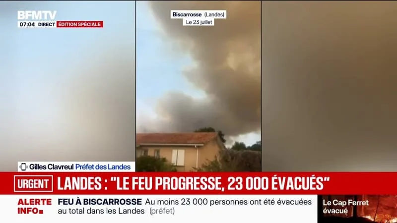 INCENDIE À BISCAROSSE: « LE FEU A CONTINUÉ À PROGRESSER VERS LES HABITATIONS (…) ON ARRIVE À 23.000 ÉVACUÉS », INDIQUE LE PRÉFET DES LANDES