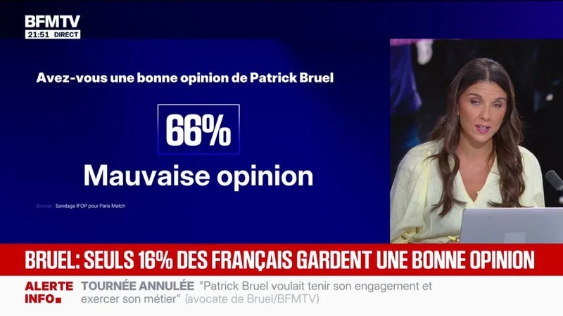 PATRICK BRUEL: SEULEMENT 16% DES FRANÇAIS GARDENT UNE BONNE OPINION DU CHANTEUR, SELON UN SONDAGE IFOP