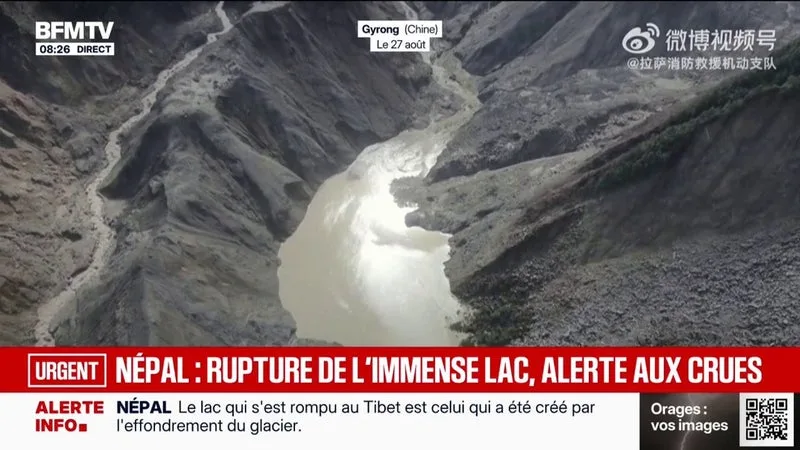 CRUES AU NÉPAL: UNE ALERTE AUX INONDATIONS LANCÉE APRÈS LA RUPTURE D’UN LAC AU TIBET