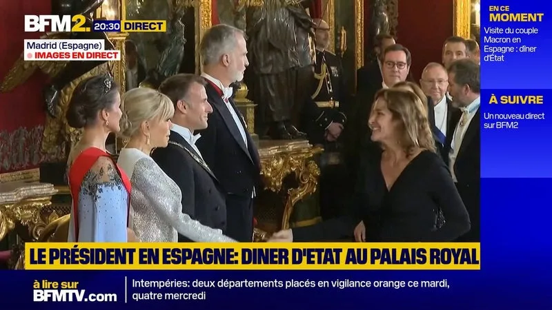 EMMANUEL ET BRIGITTE MACRON REÇUS POUR UN DÎNER D’ÉTAT AU PALAIS ROYAL DE MADRID