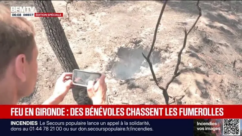 INCENDIE EN GIRONDE: CES BÉNÉVOLES TRAQUENT LES FUMEROLLES, SIGNES DE FEUX DORMANTS