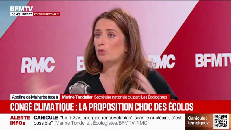 « JE VEUX QUE, COMME L’ASSURANCE MALADIE, CE RISQUE SOIT ASSURÉ COLLECTIVEMENT »: MARINE TONDELIER DÉTAILLE LE CONGÉ CLIMATIQUE QUE PROPOSENT LES ÉCOLOGISTES