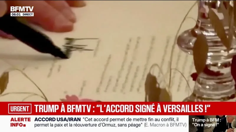 LES IMAGES DE DONALD TRUMP SIGNANT L’ACCORD ENTRE LES ÉTATS-UNIS ET L’IRAN DEPUIS LE CHÂTEAU DE VERSAILLES