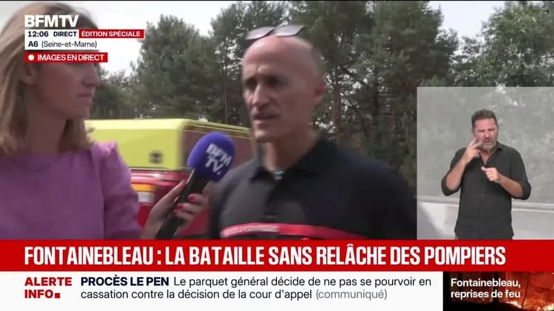 INCENDIE DE FONTAINEBLEAU: LES POMPIERS À PIED D’ŒUVRE SUR L’A6, TOUJOURS FERMÉE À LA CIRCULATION