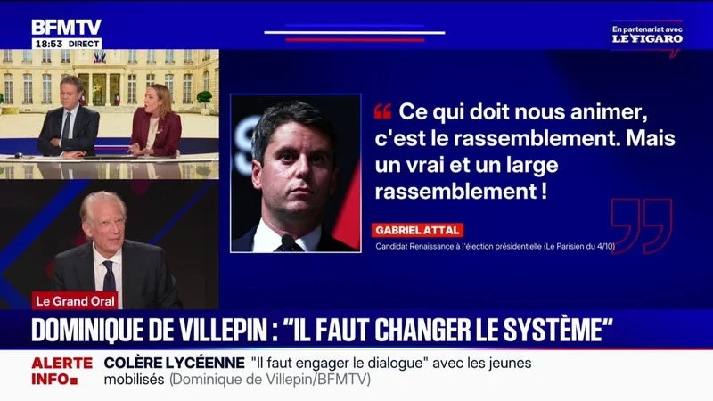 DOMINIQUE DE VILLEPIN RÉAGIT À LA PROPOSITION DE GABRIEL ATTAL D’UNE « GRANDE COALITION ALLANT DE RAPHAËL GLUCKSMANN À LA DROITE RÉPUBLICAINE »