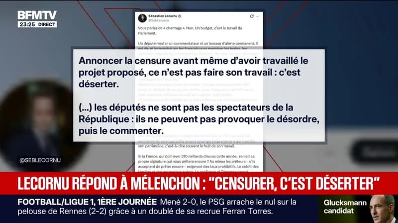 CENSURE DU BUDGET 2027: SÉBASTIEN LECORNU RÉPOND À JEAN-LUC MÉLENCHON