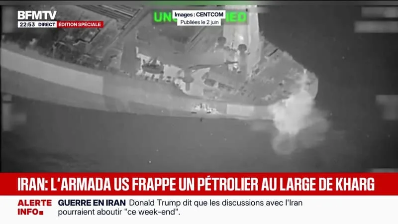 IRAN: LES IMAGES DE L’ARMADA AMÉRICAINE FRAPPANT UN PÉTROLIER AU LARGE DE L’ÎLE DE KHARG