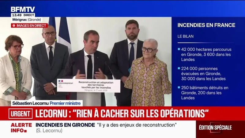 INCENDIES: LES FONDS D’ACCOMPAGNEMENT DES COLLECTIVITÉS LOCALES POUR LES RELOGEMENTS D’URGENCE VONT ÊTRE AUGMENTÉS, DÉCLARE SÉBASTIEN LECORNU, DEPUIS MÉRIGNAC EN GIRONDE
