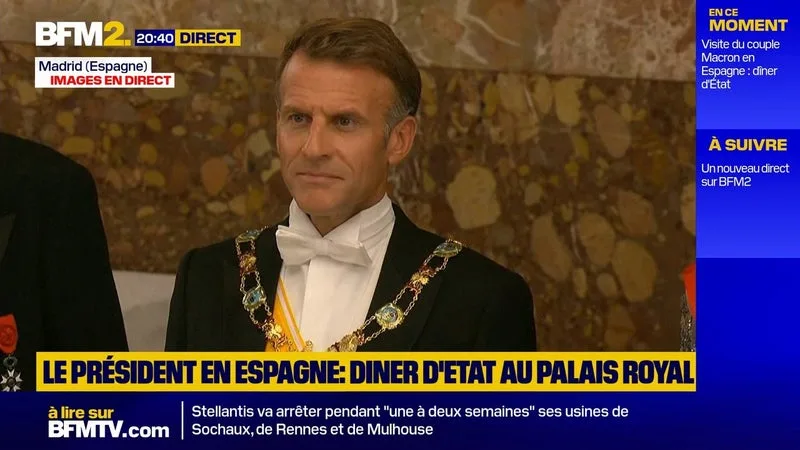 EMMANUEL ET BRIGITTE MACRON REÇUS PAR LE ROI D’ESPAGNE FELIPE VI ET LA REINE LETIZIA AU PALAIS ROYAL DE MADRID, AU SON DE LA MARSEILLAISE