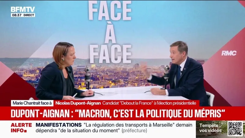 MOUVEMENTS SOCIAUX: NICOLAS DUPONT-AIGNAN, CANDIDAT “DEBOUT LA FRANCE” À L’ÉLECTION PRÉSIDENTIELLE, VEUT “INTERDIRE LES GROUPES D’ULTRAGAUCHE DANGEREUX”