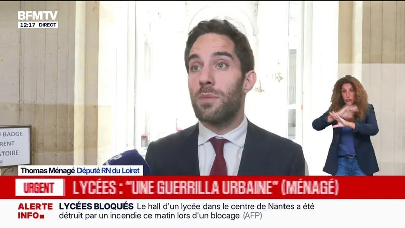 COLÈRE LYCÉENNE: THOMAS MÉNAGÉ (RN) DÉNONCE DES « SCÈNES DE GUÉRILLA » ALIMENTÉES PAR « L’EXTRÊME GAUCHE »