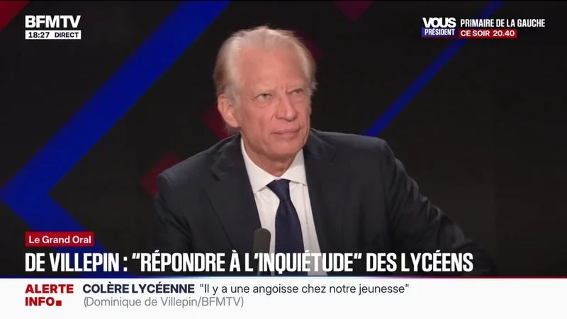 MOBILISATION LYCÉENNE: « NOMBRE DE JEUNES SONT SITUÉS DANS UNE GRANDE SOLITUDE ET EN PLEIN DÉSARROI FACE À L’AVENIR », AFFIRME DOMINIQUE DE VILLEPIN, ANCIEN PREMIER MINISTRE