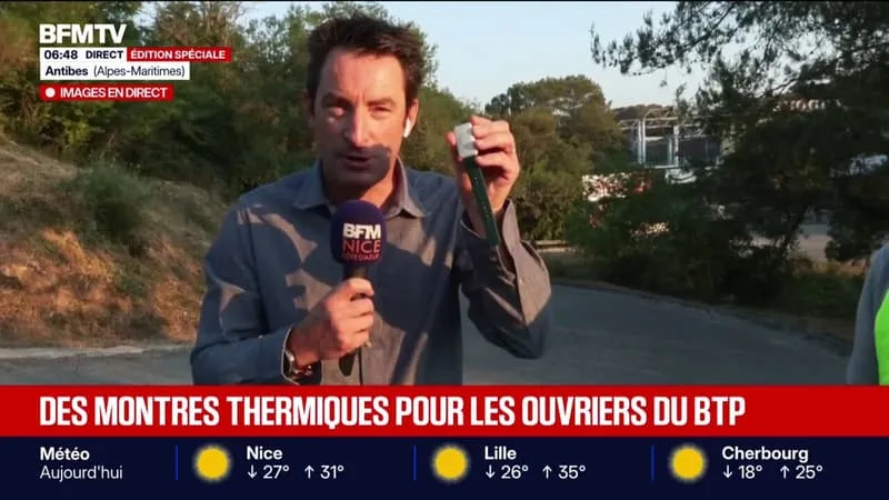 CANICULE: À ANTIBES, LES OUVRIERS DE CE CHANTIER SONT ÉQUIPÉS DE MONTRES THERMIQUES « POUR LES PROTÉGER AU MAXIMUM DES COUPS DE CHALEUR »