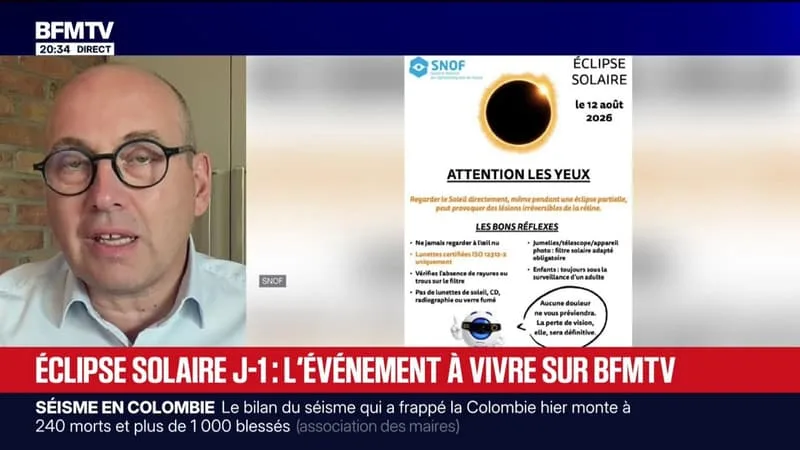 ÉCLIPSE SOLAIRE: LE PRÉSIDENT DU SYNDICAT NATIONAL DES OPHTALMOLOGISTES DE FRANCE EXPLIQUE POURQUOI LA REGARDER SANS LUNETTES EST DANGEREUX