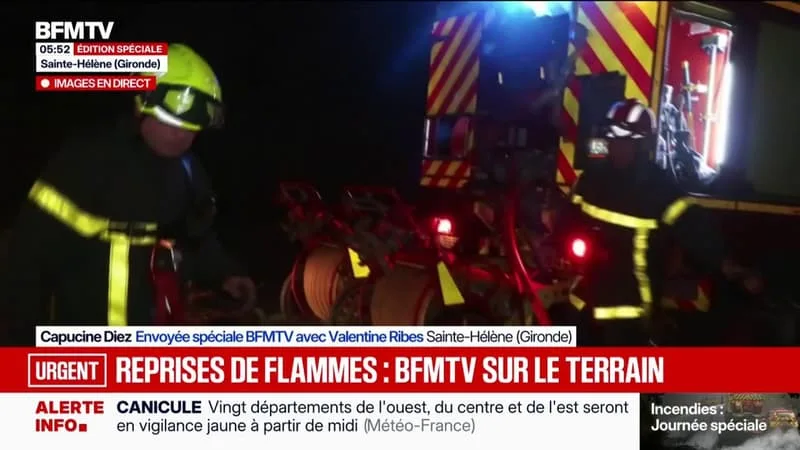 INCENDIE EN GIRONDE: UNE REPRISE DE FLAMMES MAÎTRISÉE À SAINTE-HÉLÈNE (GIRONDE)