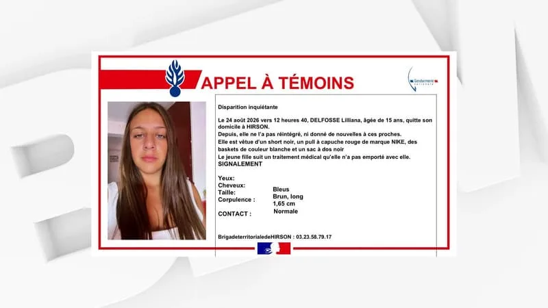 UN APPEL À TÉMOINS LANCÉ DANS L’AISNE APRÈS LA DISPARITION INQUIÉTANTE D’UNE ADOLESCENTE DE 15 ANS AYANT FUGUÉ