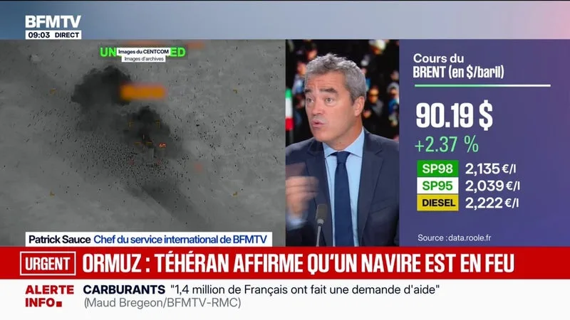 GUERRE AU MOYEN-ORIENT: TÉHÉRAN AFFIRME QU’UN NAVIRE A PRIS FEU DANS LE DÉTROIT D’ORMUZ APRÈS AVOIR HEURTÉ DES MINES