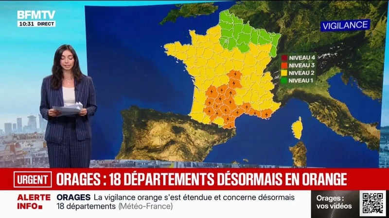 18 DÉPARTEMENTS PLACÉS EN VIGILANCE ORANGE POUR ORAGES