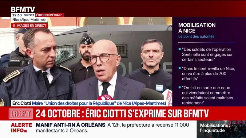 MANIFESTATIONS DU 24 OCTOBRE: « NOUS AVONS MOBILISÉ PRÈS DE 310 POLICIERS MUNICIPAUX », ANNONCE ÉRIC CIOTTI, MAIRE DE NICE