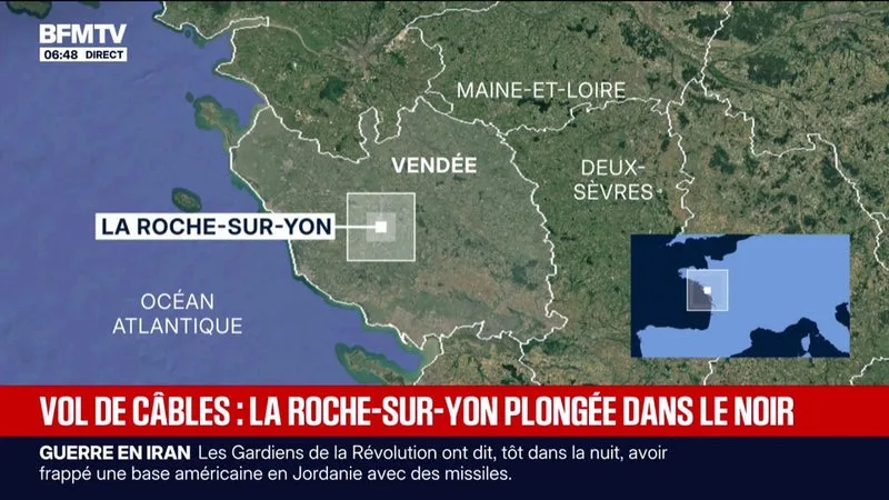 À LA ROCHE-SUR-YON, AU MOINS DOUZE QUARTIERS N’ONT PLUS D’ÉCLAIRAGE PUBLIC APRÈS LE VOL DE CÂBLES ÉLECTRIQUES