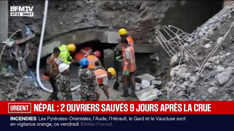 NÉPAL: 2 OUVRIERS SAUVÉS 9 JOURS APRÈS LA CRUE