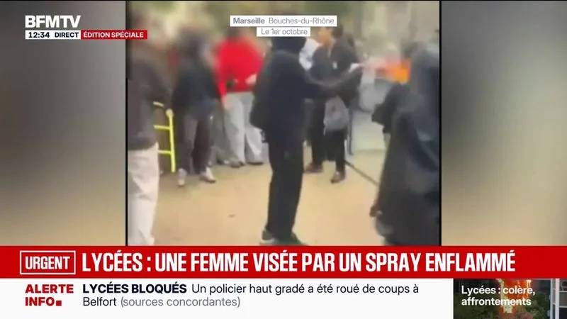 COLÈRE DES LYCÉENS: UNE FEMME S’OPPOSANT À DES DÉGRADATIONS VISÉE PAR UN SPRAY TRANSFORMÉ EN LANCE-FLAMMES À MARSEILLE