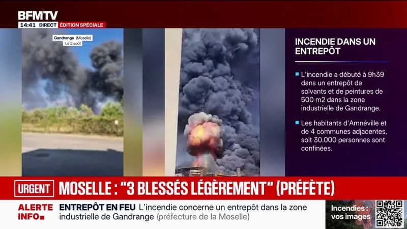 L’INCENDIE DANS UN ENTREPÔT SEVESO EN MOSELLE A ÉTÉ « MAÎTRISÉ », « TROIS PERSONNES ONT ÉTÉ LÉGÈREMENT BLESSÉES », INDIQUE LA PRÉFECTURE