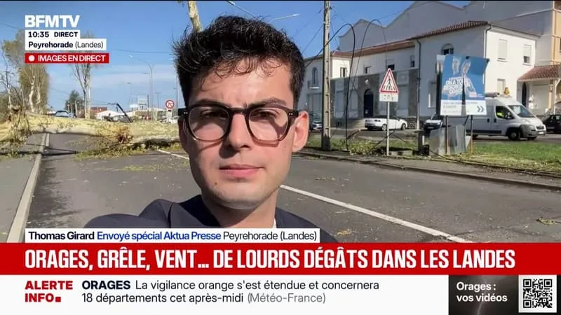 CETTE HABITANTE DE PEYREHORADE DANS LES LANDES CONSTATE LES DÉGÂTS APRÈS LE PASSAGE DE VIOLENTS ORAGES