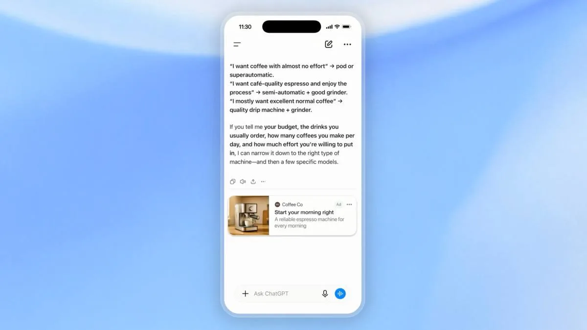 CHATGPT VA INTÉGRER DE LA PUBLICITÉ DANS LES CONVERSATIONS EN FRANCE : VOICI QUAND ET LES ABONNEMENTS CONCERNÉS