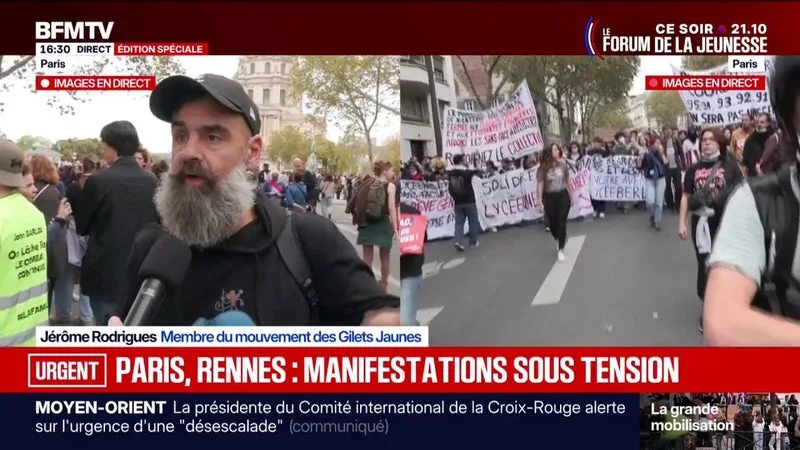 MOBILISATION LYCÉENNE: JÉRÔME RODRIGUES, MEMBRE DU MOUVEMENT DES GILETS JAUNES, APPELLE À UNE « UNION DE LA COLÈRE » LE 17 OCTOBRE PROCHAIN