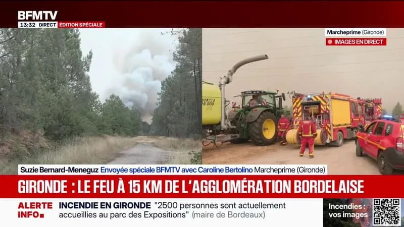 INCENDIE EN GIRONDE: LE FEU CONTINUE DE PROGRESSER DANS LA COMMUNE DE MARCHEPRIME