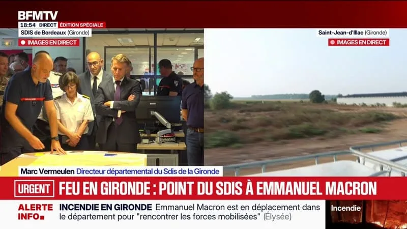 INCENDIES EN GIRONDE: « ON NE LÂCHE RIEN », ASSURE EMMANUEL MACRON AUX POMPIERS