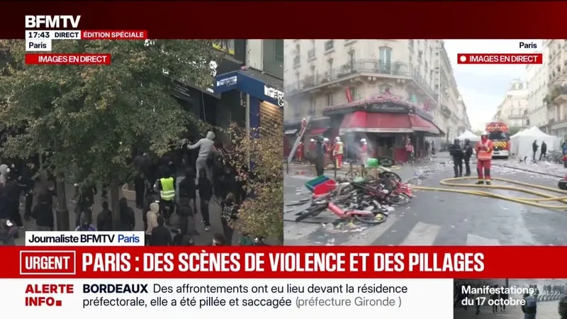 MANIFESTATION DU 17 OCTOBRE À PARIS: LES POMPIERS MOBILISÉS POUR INTERVENIR SUR DE MULTIPLES DÉPARTS DE FEUX