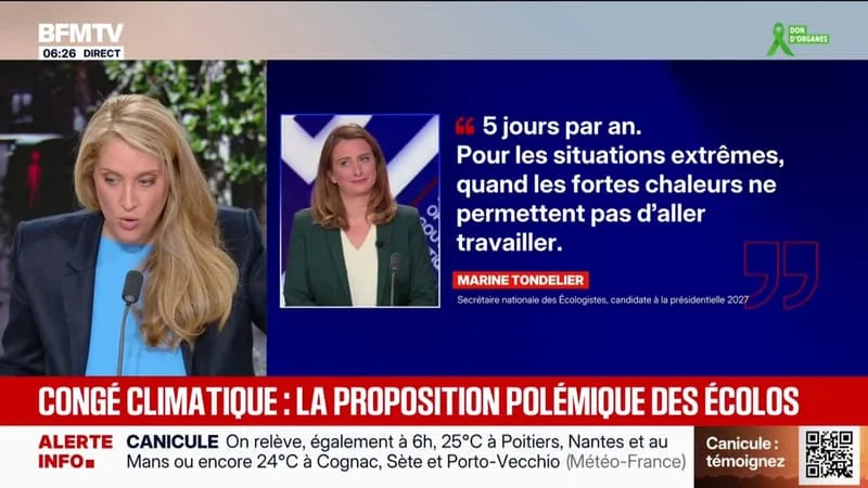 CANICULE: MARINE TONDELIER PROPOSE UN CONGÉ CLIMATIQUE « POUR LES SITUATIONS EXTRÊMES »